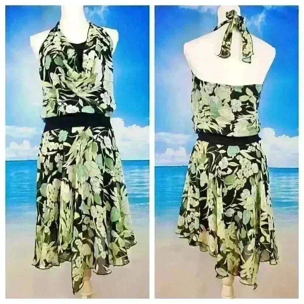 SPEECHLESS Womans GREEN HALTER Sun Dress Lightweight LINED Back Sash tie size 9